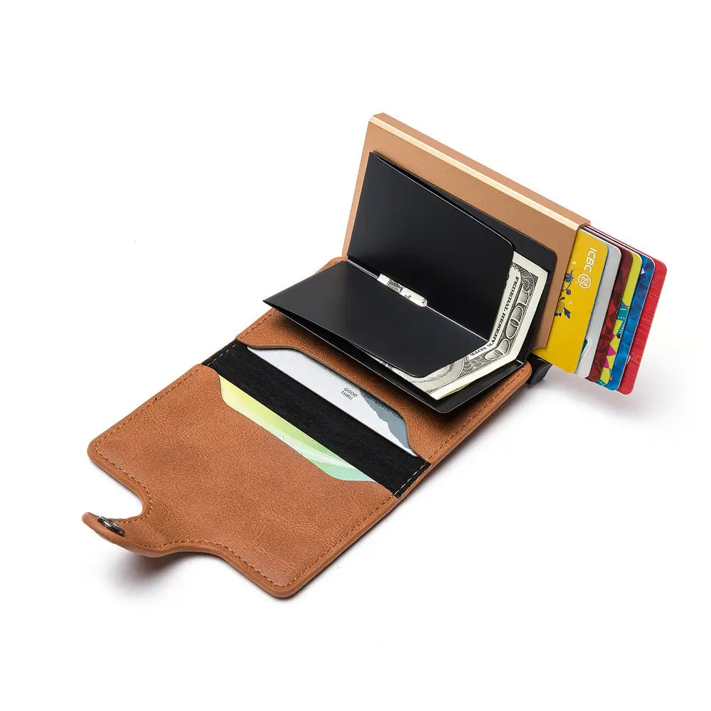 Metal Card Holder with Clip Cover and Belt Opening for Men Women