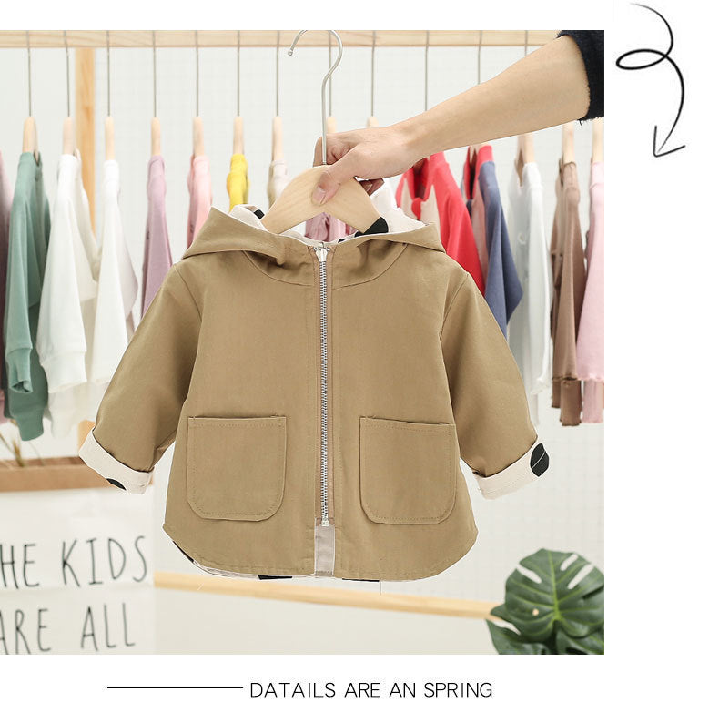 Baby cotton jacket spring and autumn hooded wear on both sides