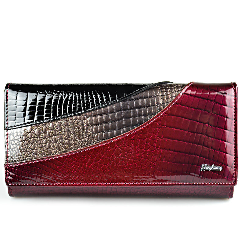 Fashion Snap Button Women’s Cowhide Patent Leather Wallet - Genuine Leather Wallet: Fashionable Snaps and Crocs