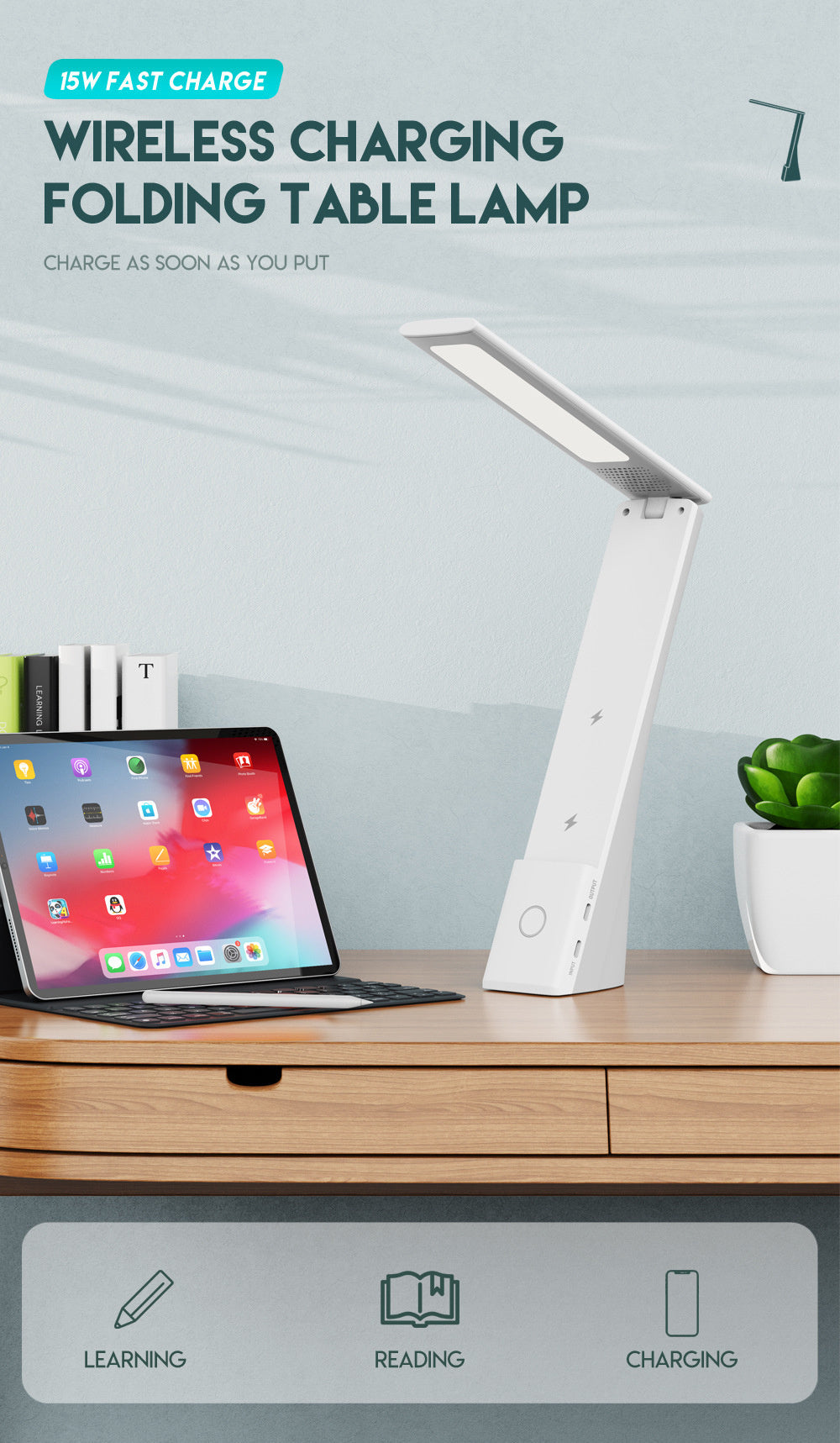 Plastic Foldable Table Lamp Wireless Charging Bracket Personalized Creative Multifunctional Three-in-one - Light Up