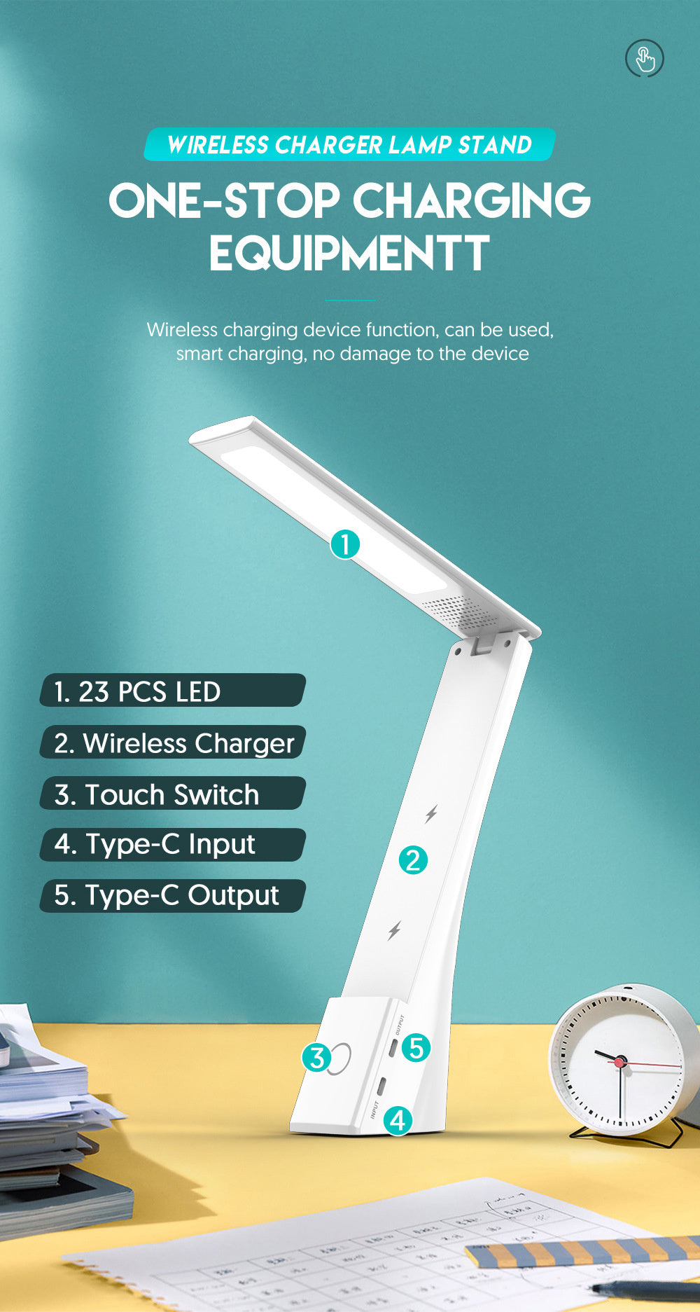 Plastic Foldable Table Lamp Wireless Charging Bracket Personalized Creative Multifunctional Three-in-one - Light Up