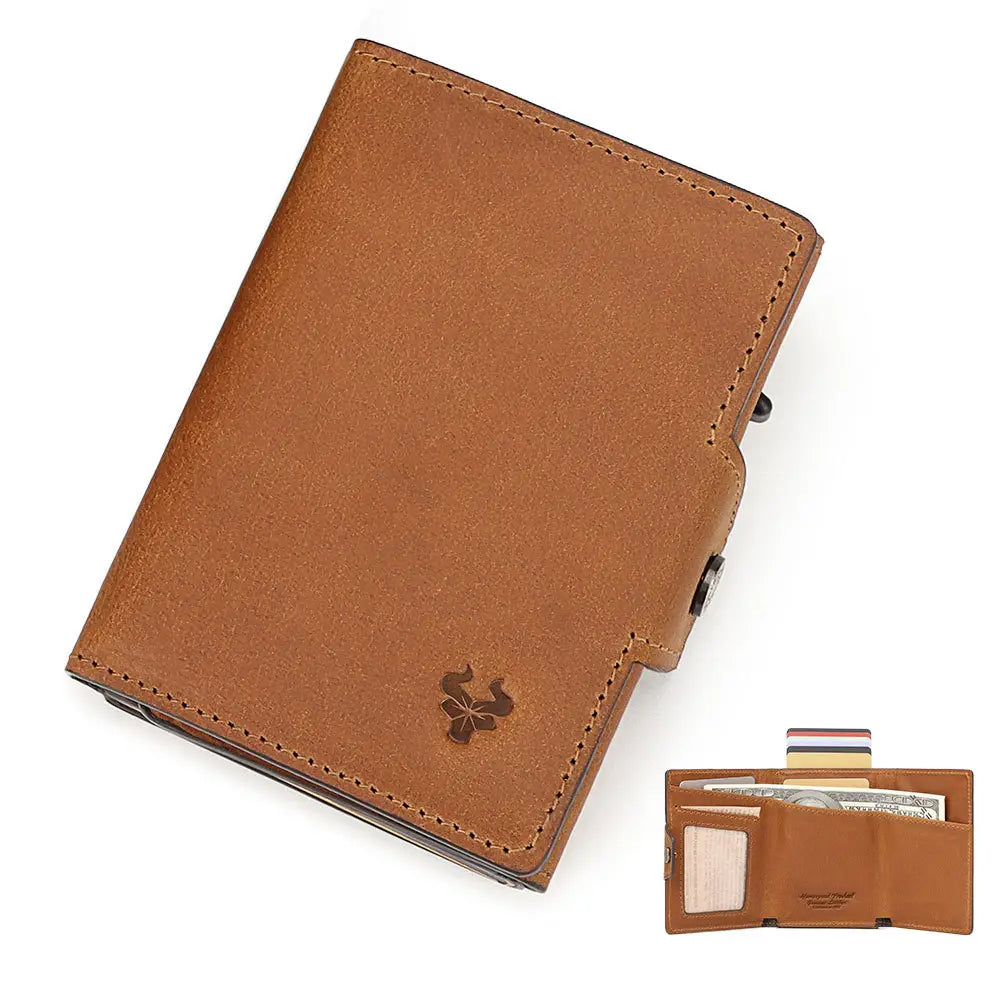 Fashion Crazy Horse Leather Card Holder with Buckle in Solid Colors