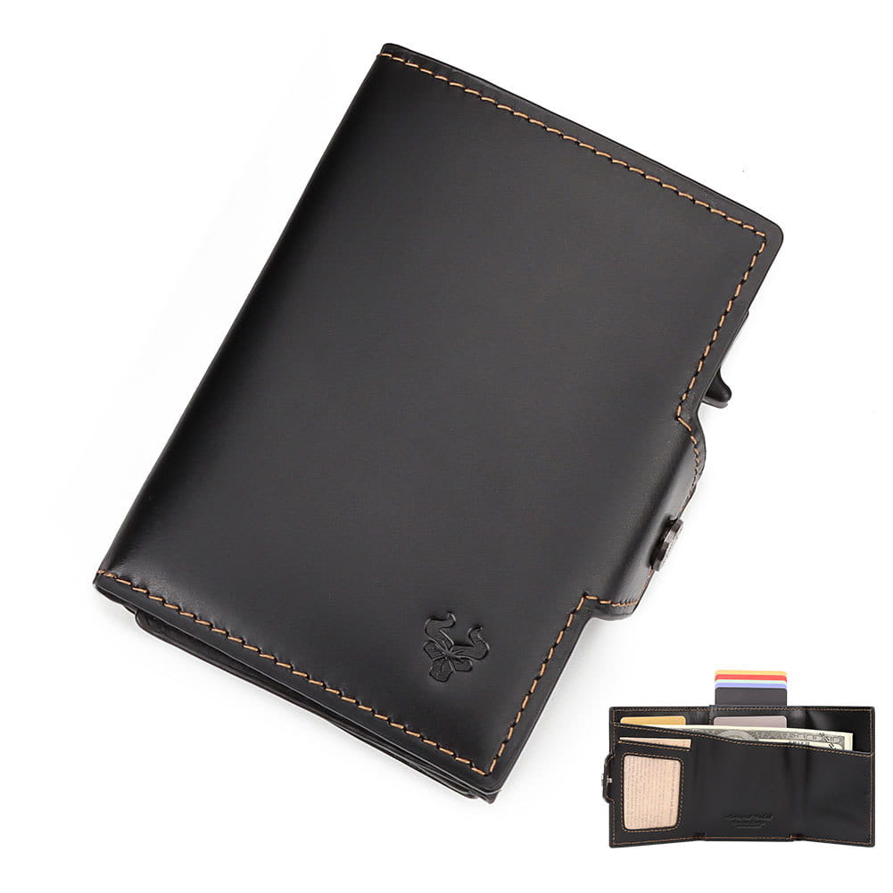 Fashion Crazy Horse Leather Card Holder with Buckle in Solid Colors