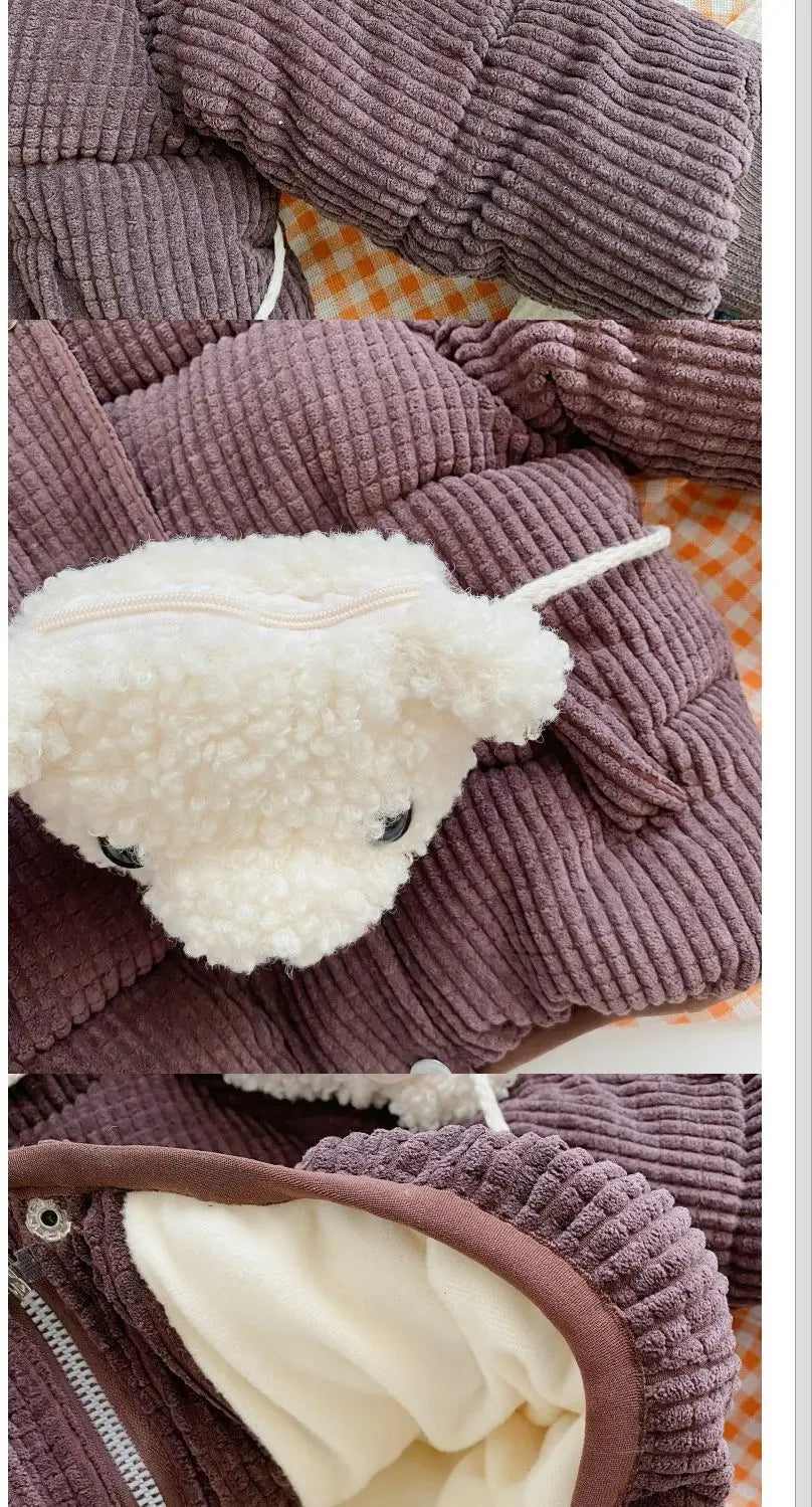 Boy Cute Cartoon Backpack with Cotton Cloth and Hooded Short Design