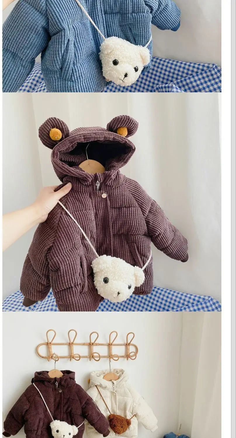 Boy Cute Cartoon Backpack with Cotton Cloth and Hooded Short Design