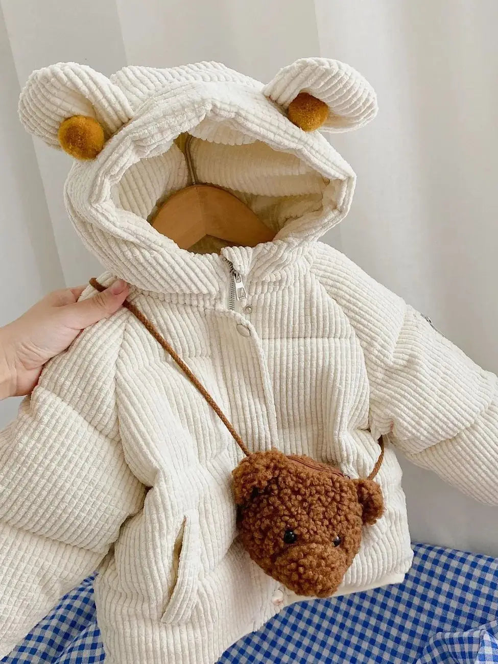 Boy Cute Cartoon Backpack with Cotton Cloth and Hooded Short Design