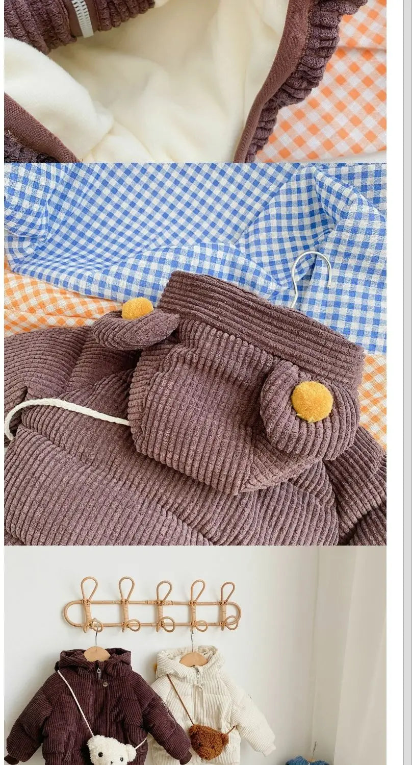 Boy Cute Cartoon Backpack with Cotton Cloth and Hooded Short Design