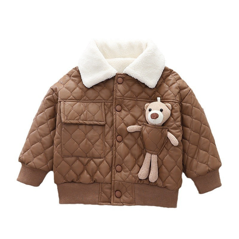 Boys’ Thick Leather Coat Lapel Long-sleeved Jacket