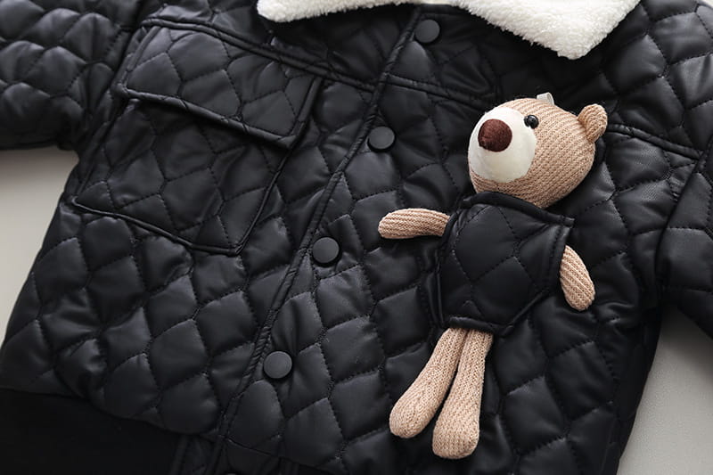 Solid Color Cartoon Animal Coat with Leather Lapel for Children