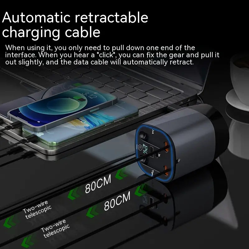 Retractable Cup Car Charger Cable 12V 24V for vehicle charging