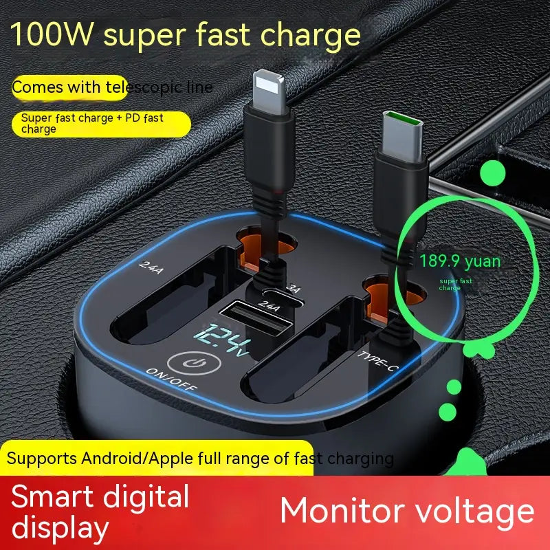Retractable Cup Car Charger Cable 12V 24V for vehicle charging