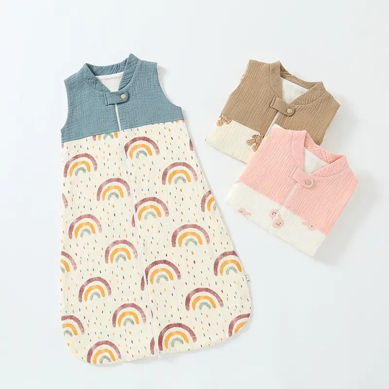 Red Rainbow Pattern Collar Gauze Waistcoat for Comfortable Wear