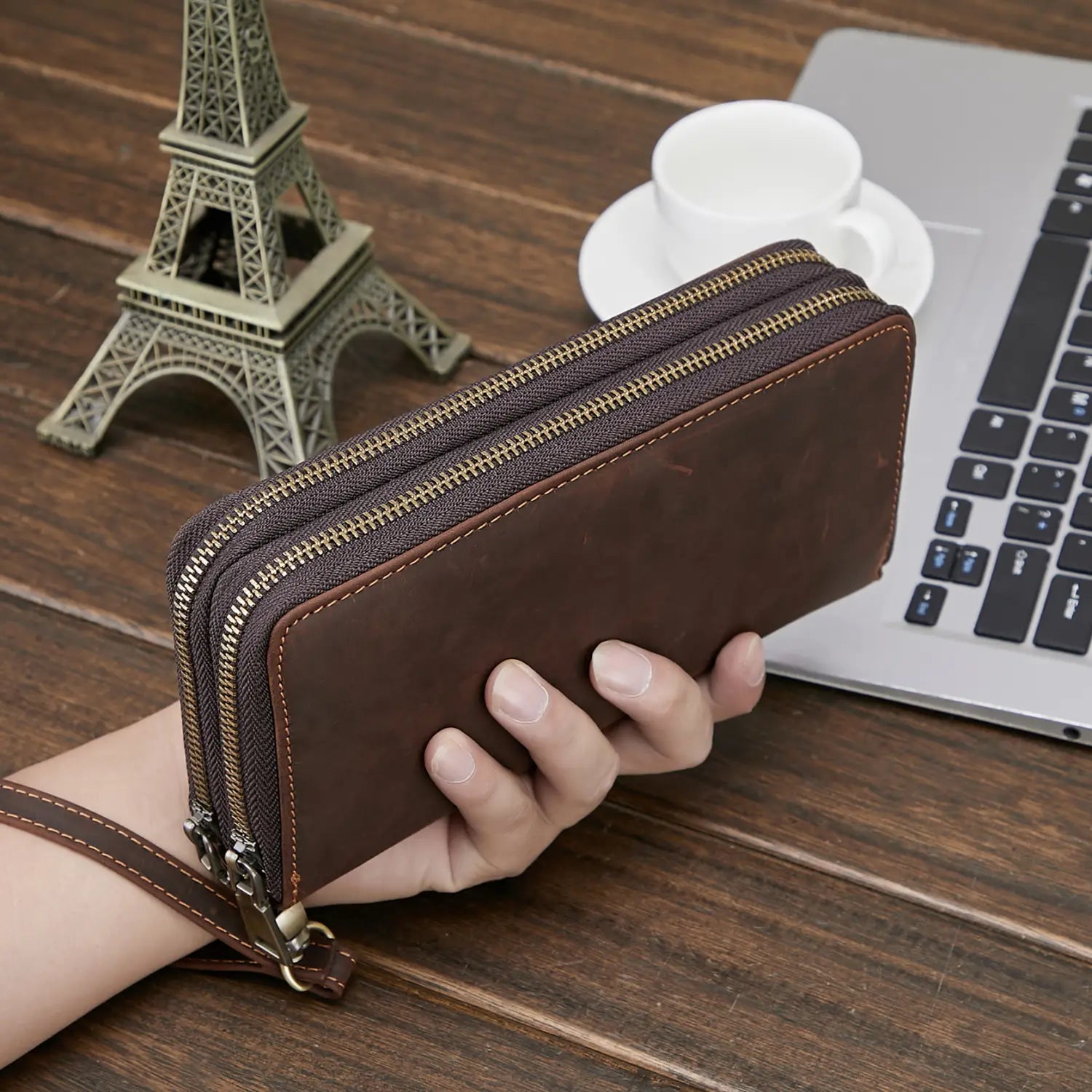 Genuine Leather Wallet for Business Travel in Brown Universal Fit CHF