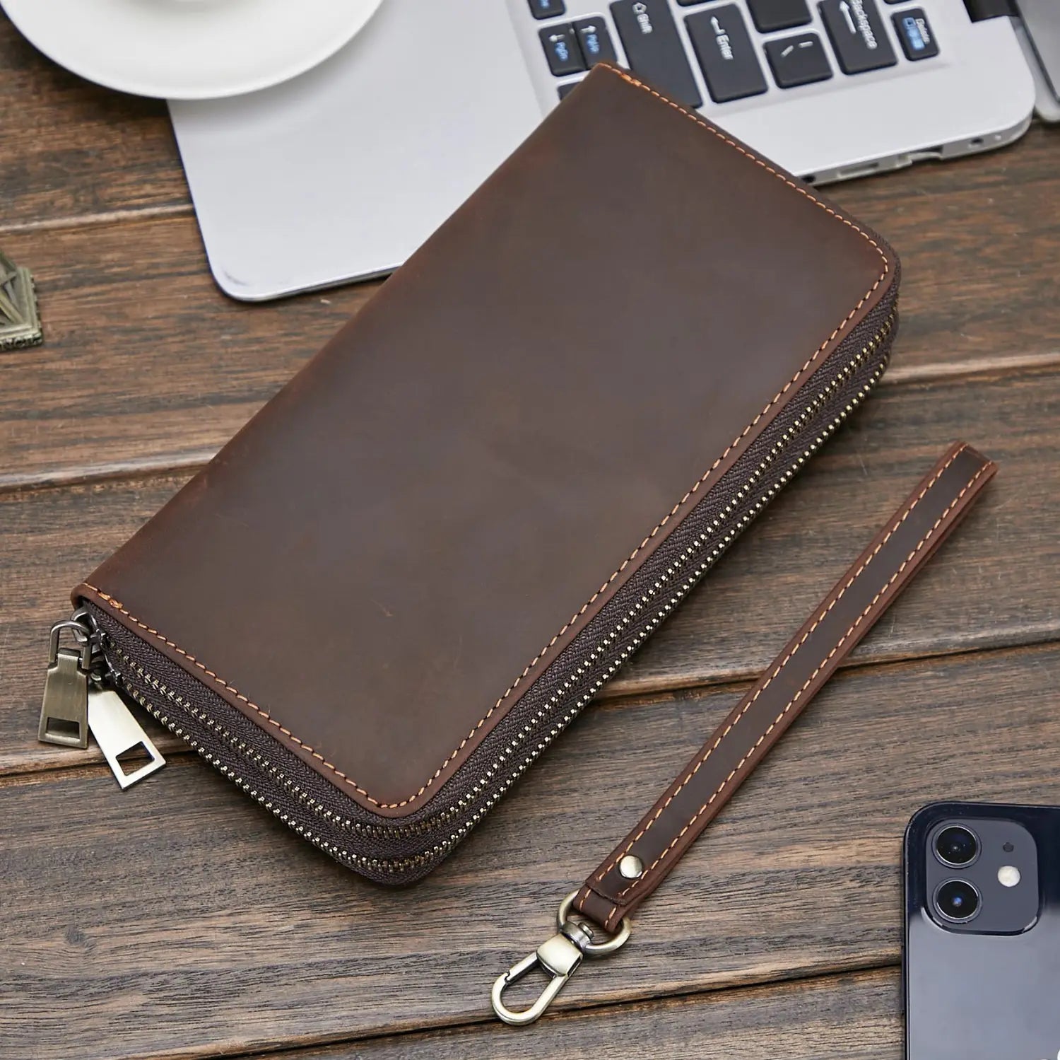 Genuine Leather Wallet for Business Travel in Brown Universal Fit CHF