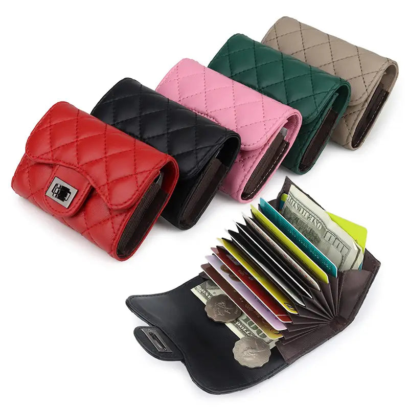 Genuine Leather Card Holder with Coin Pocket in Red Green Black Pink Apricot for the United States