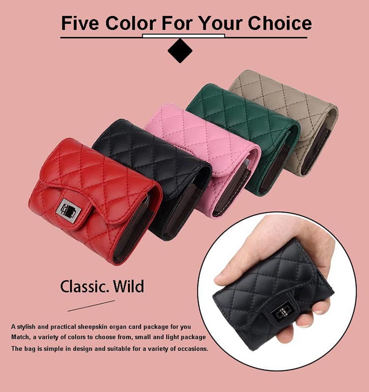 Genuine Leather Card Holder with Coin Pocket in Red Green Black Pink Apricot for the United States
