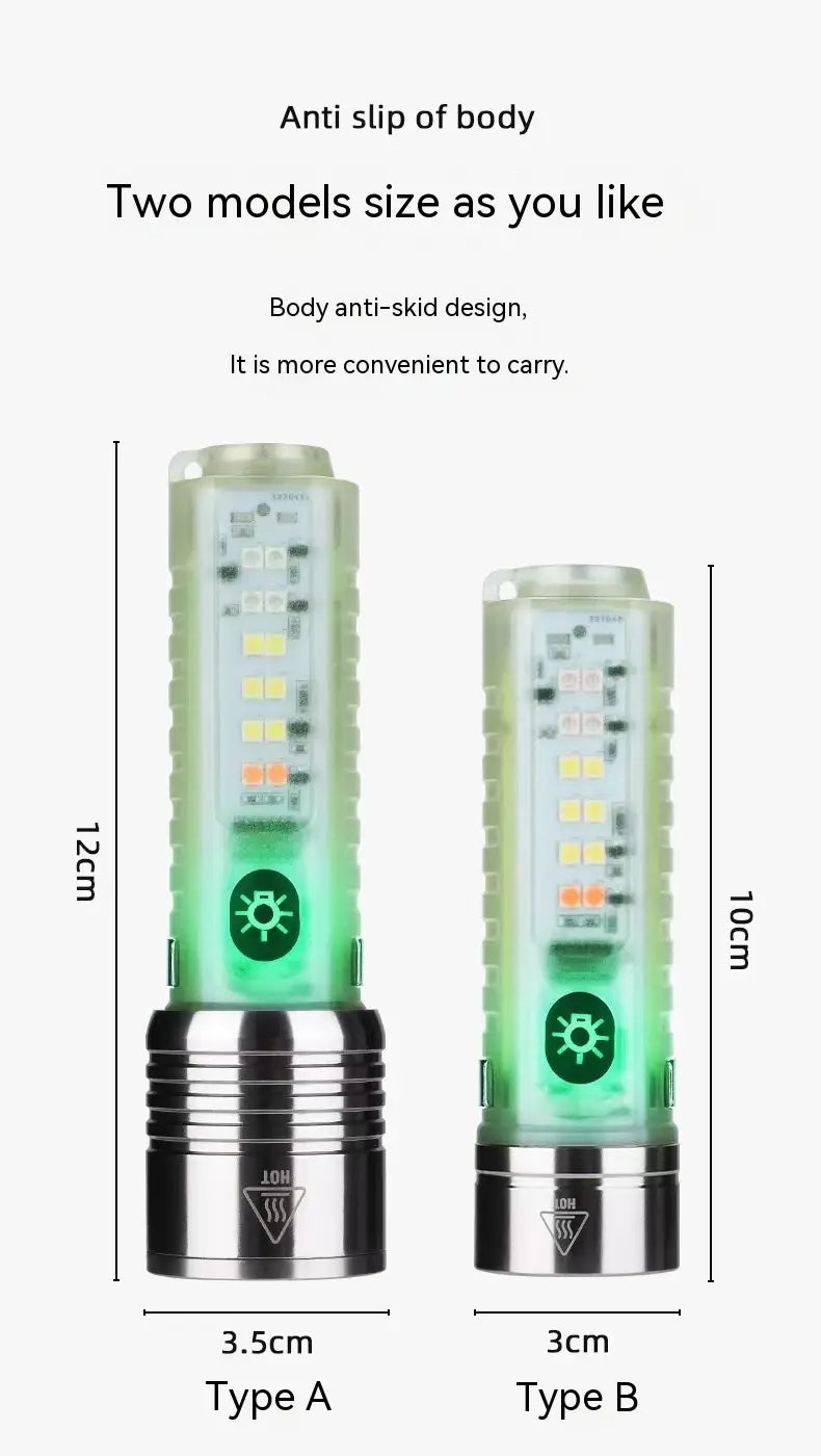 Outdoor Portable Mini Small Flashlight with Multiple Color LEDs and USB Charging