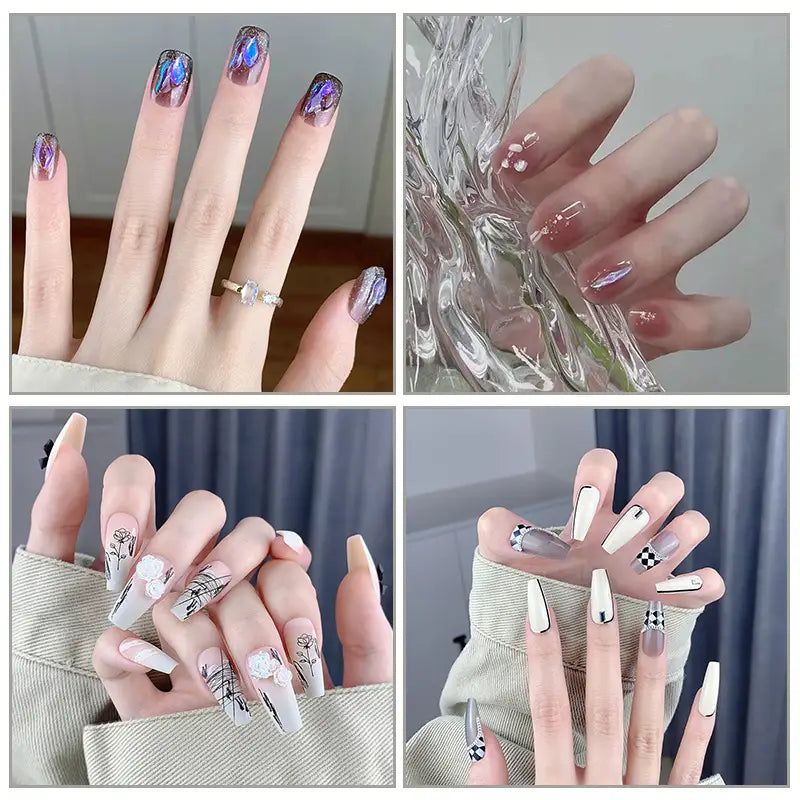 Fake Nail Tip Tulip Patch with Starry Sky and Butterfly Design for Ladies