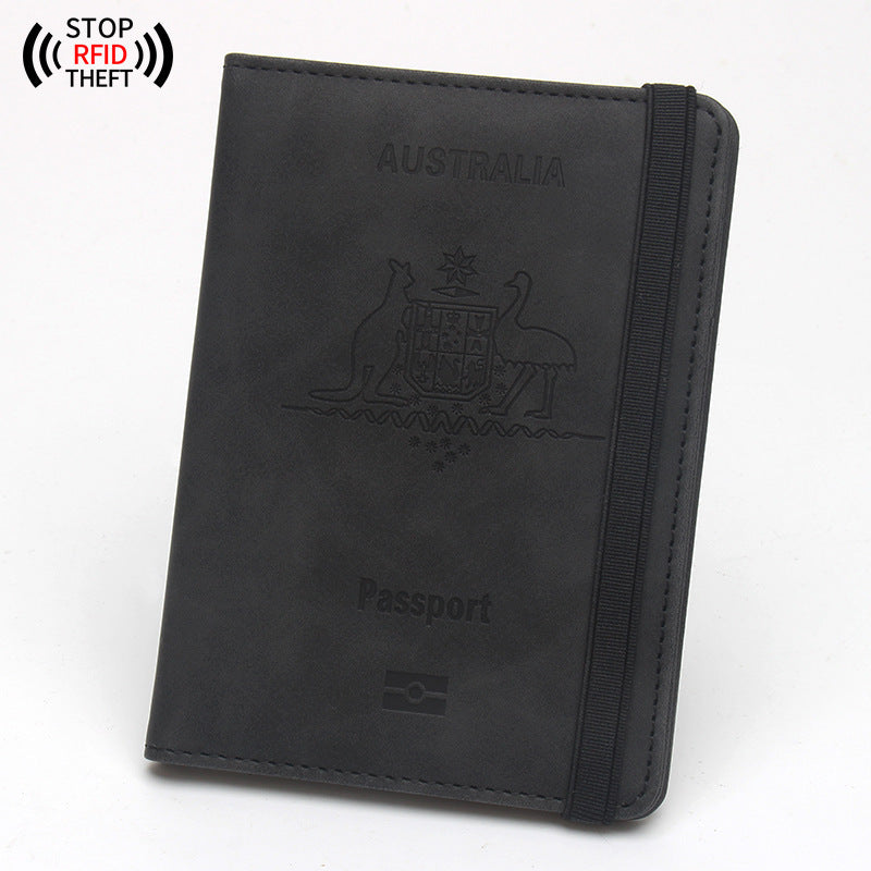 Anti-magnetic Australia Passport Case Multiple Card Slots Rubber Band Strap Passport Jacket - Stay Magnetic Free