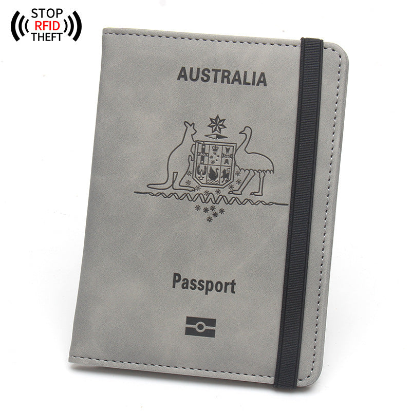 Anti-magnetic Australia Passport Case Multiple Card Slots Rubber Band Strap Passport Jacket - Stay Magnetic Free