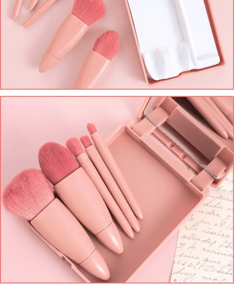 Mini Multifunctional Makeup Brush Set with Artificial Fiber Handles