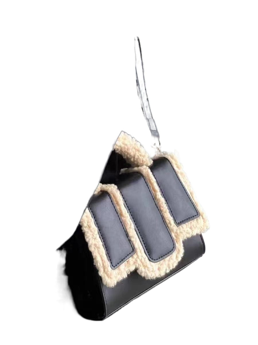 Lamb Wool Portable Crossbody Bag with PU Strap for Fashion and Storage