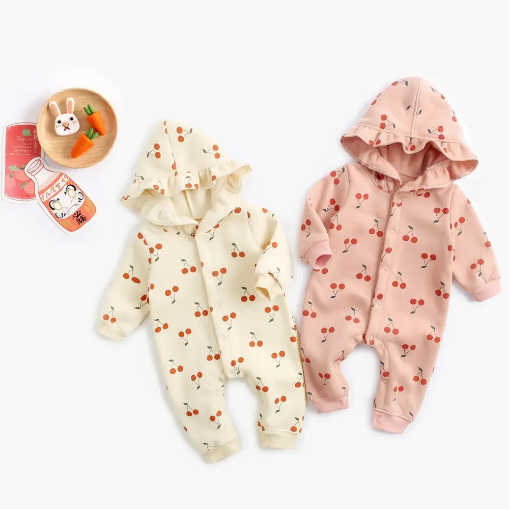 Baby Autumn And Winter Cherry Print Jumpsuit
