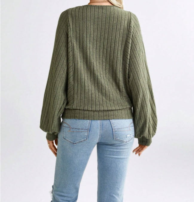 Yksiväinen pitkähihainen lyhtypusero japanilainen korealainen rento toppi