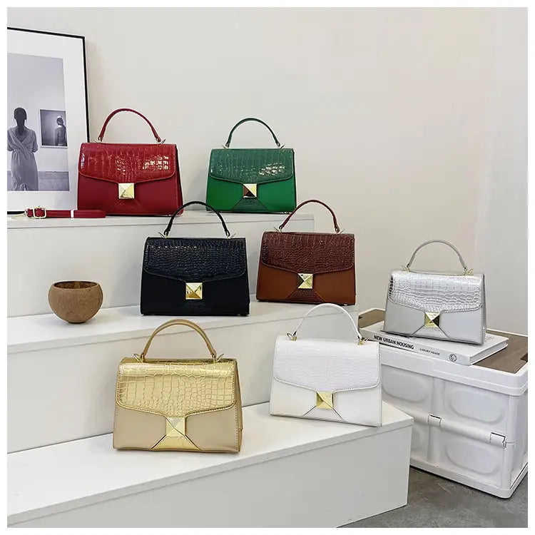 Stitching Square Pouch with Mining Stone Pattern Leather and Internal Pocket