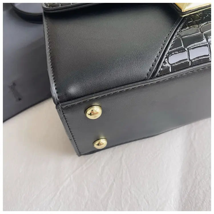 Stitching Square Pouch with Mining Stone Pattern Leather and Internal Pocket