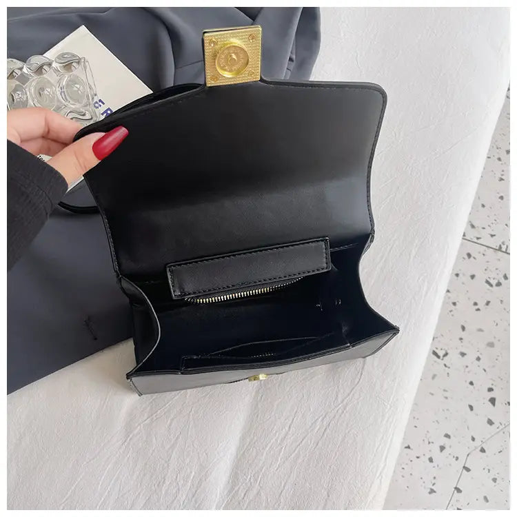 Stitching Square Pouch with Mining Stone Pattern Leather and Internal Pocket