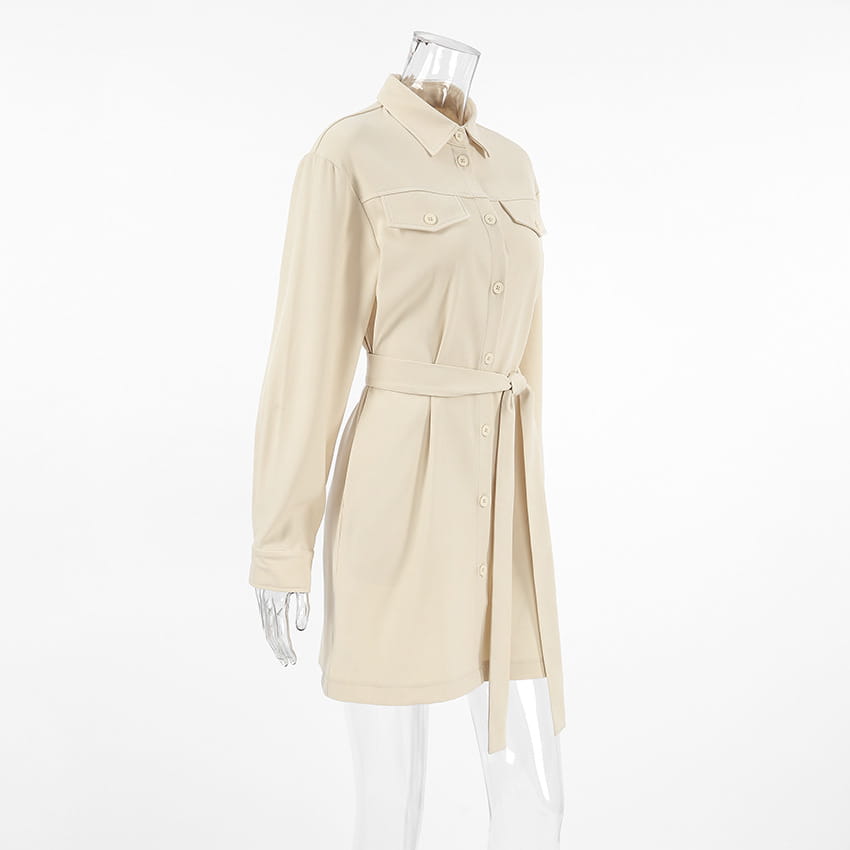 Robe épaule à manches longues kaki Jupe décontractée en polyester pour femmes S-xl