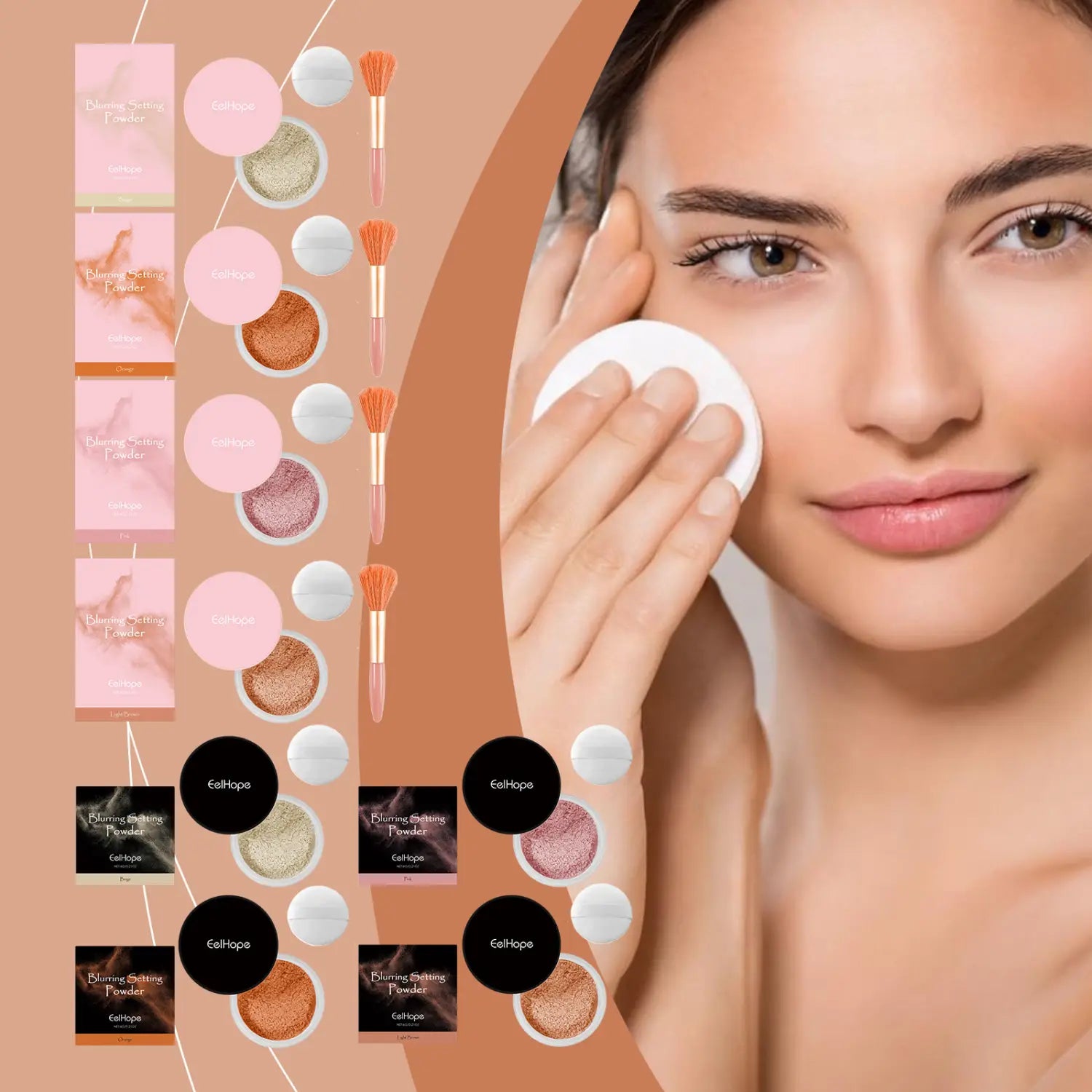 Light Delicate Makeup Powder in Brown and Pastel Shades