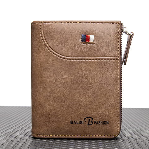 PU Leather Wallet with Zipper for United States and CHF Currency