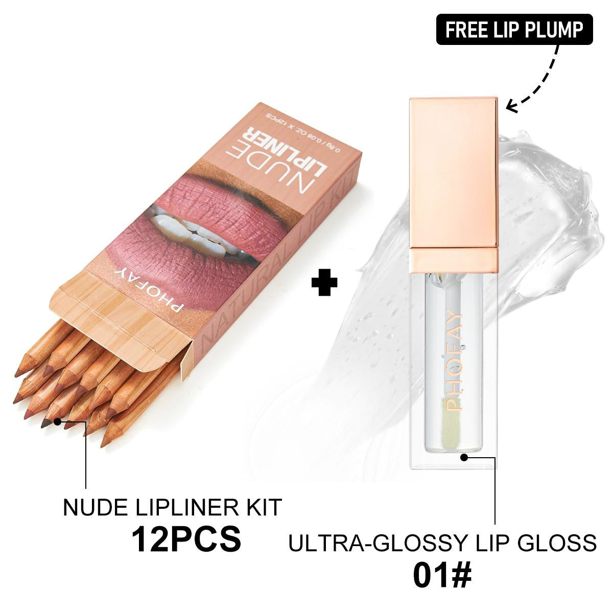 Phofay Ultra-glanzende lipgloss naakt lipliner kit