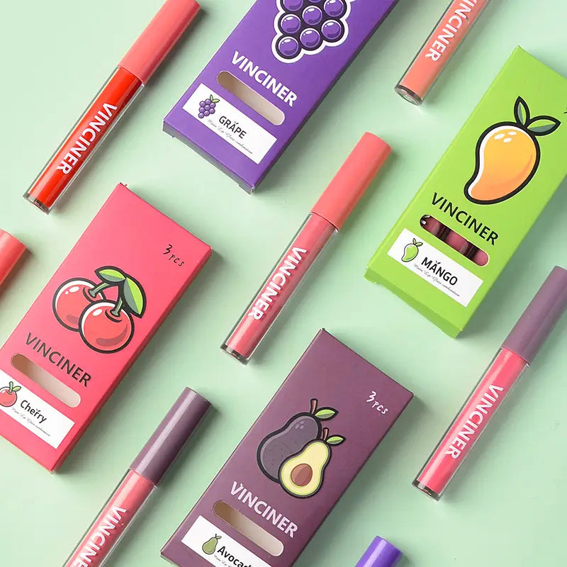 Fruits Lip Glaze Set with Matte Finish Nonstick Waterproof Moisturizing