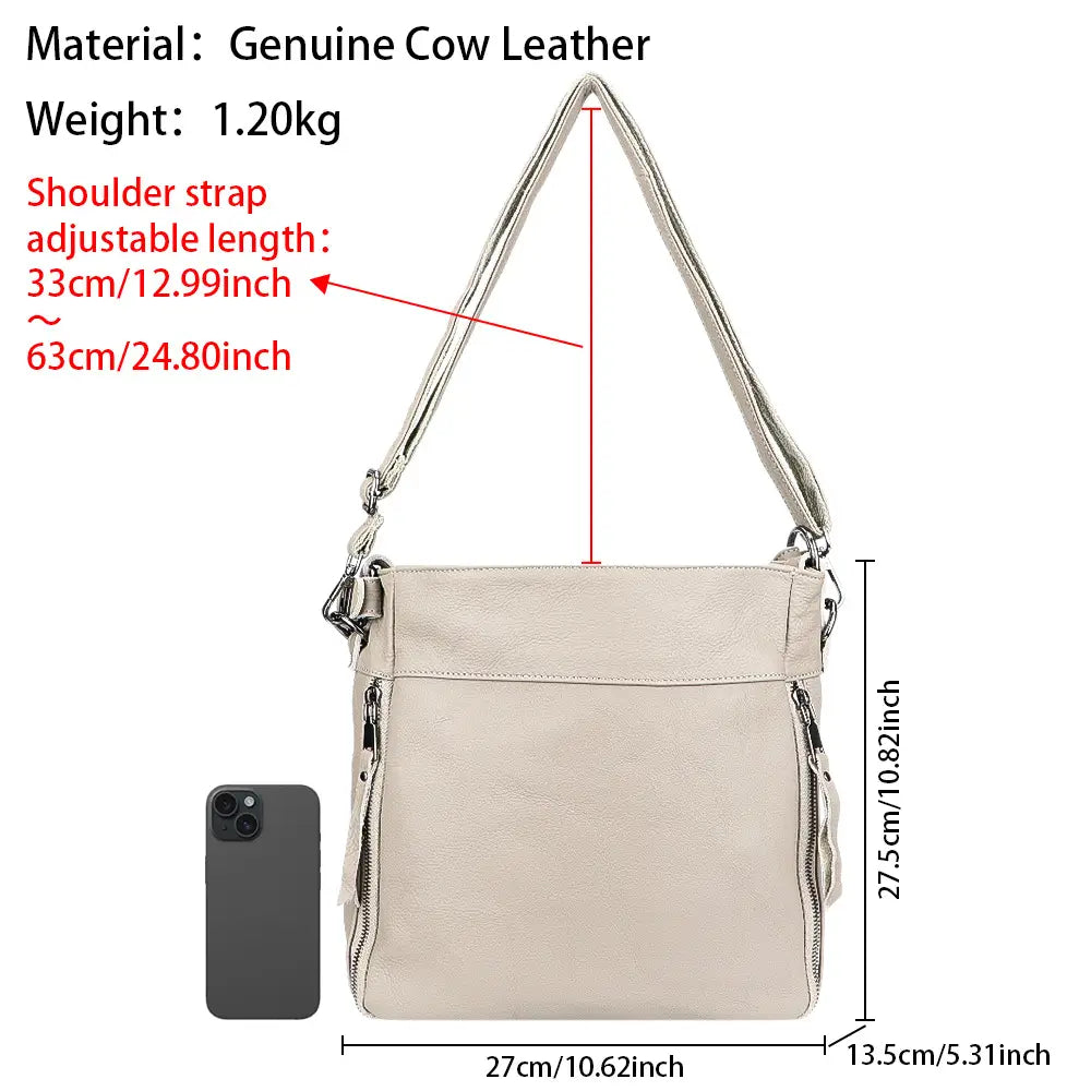 Large Capacity Genuine Leather Tote with Double Shoulder Connectors