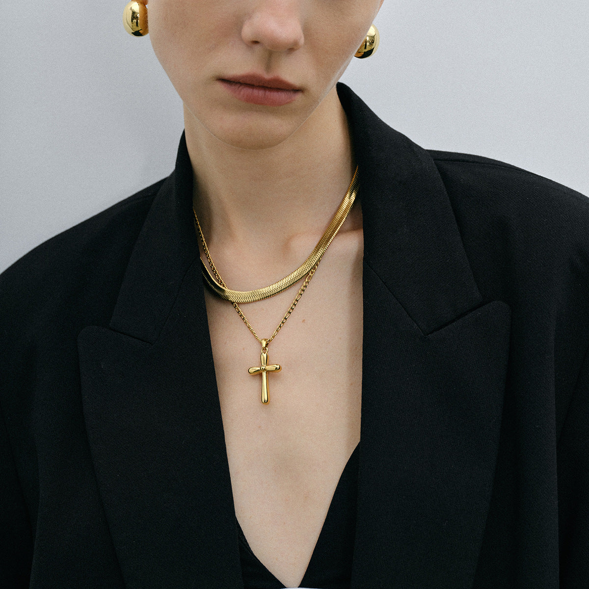 Stainless Steel Cross Necklace with 18k Gold Finish for Men and Women - 18K Fashion gold stainless steel cross