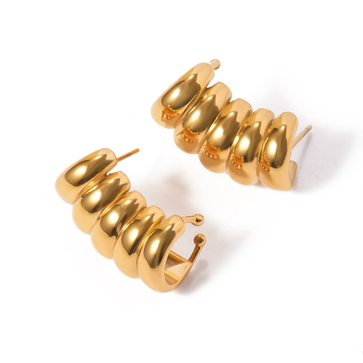 18K Gold Stainless Steel Stripe Hollow Stud Earrings - Shiny Stainless Steel Earrings to Make You Feel Fancy