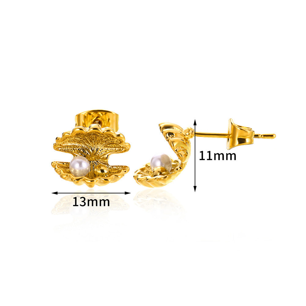 18K Gold Stainless Steel Studs Ocean Series Piercing Earrings - Gold Stainless Steel Studs That Make Waves