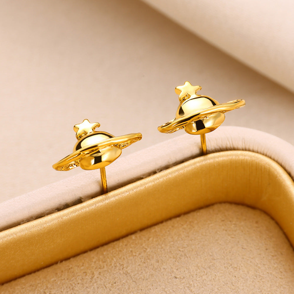 18K Gold Stainless Steel Studs Ocean Series Piercing Earrings - Gold Stainless Steel Studs That Make Waves