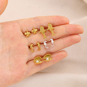 18K Gold Stainless Steel Studs Ocean Series Piercing Earrings - Gold Stainless Steel Studs That Make Waves