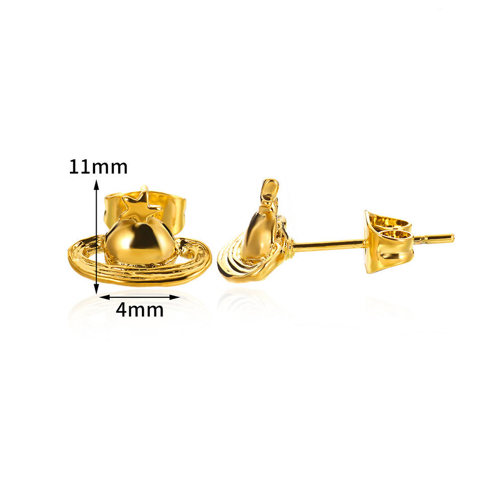 18K Gold Stainless Steel Studs Ocean Series Piercing Earrings - Gold Stainless Steel Studs That Make Waves