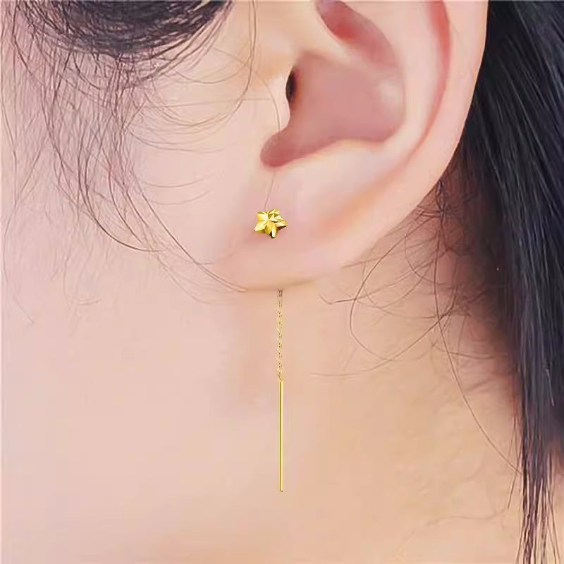 18K Gold Star Ear Line Au750 Gold Plated Earrings - Sparkle Like a Star with 18K Gold Earring Magic