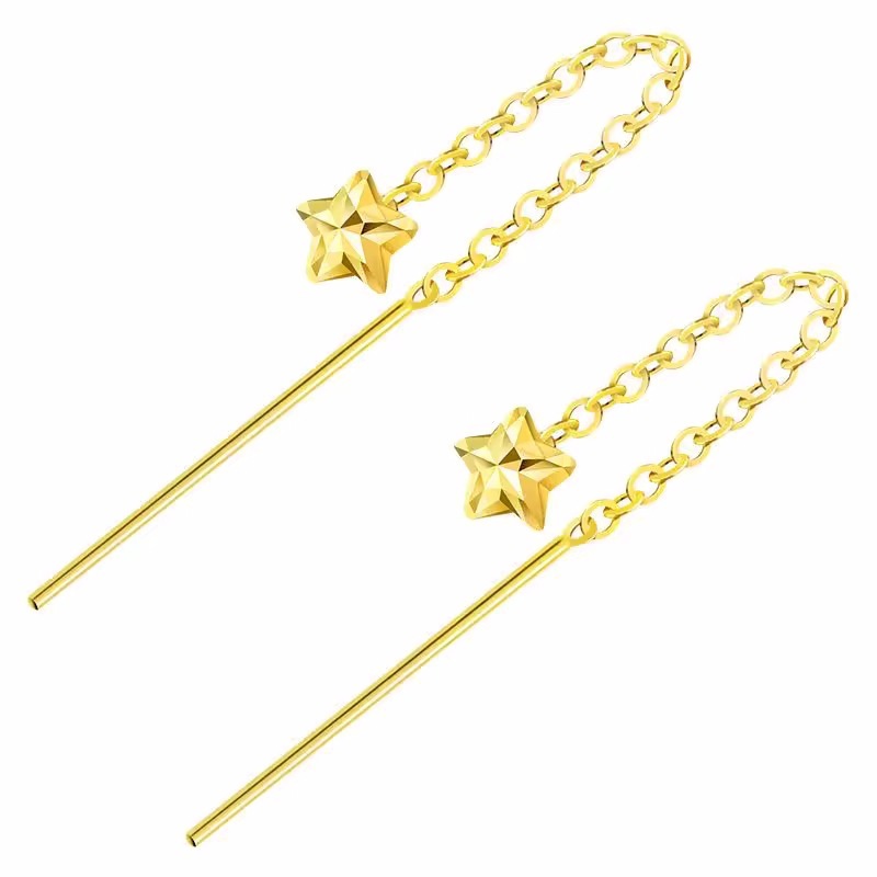 18K Gold Star Ear Line Au750 Gold Plated Earrings - Sparkle Like a Star with 18K Gold Earring Magic