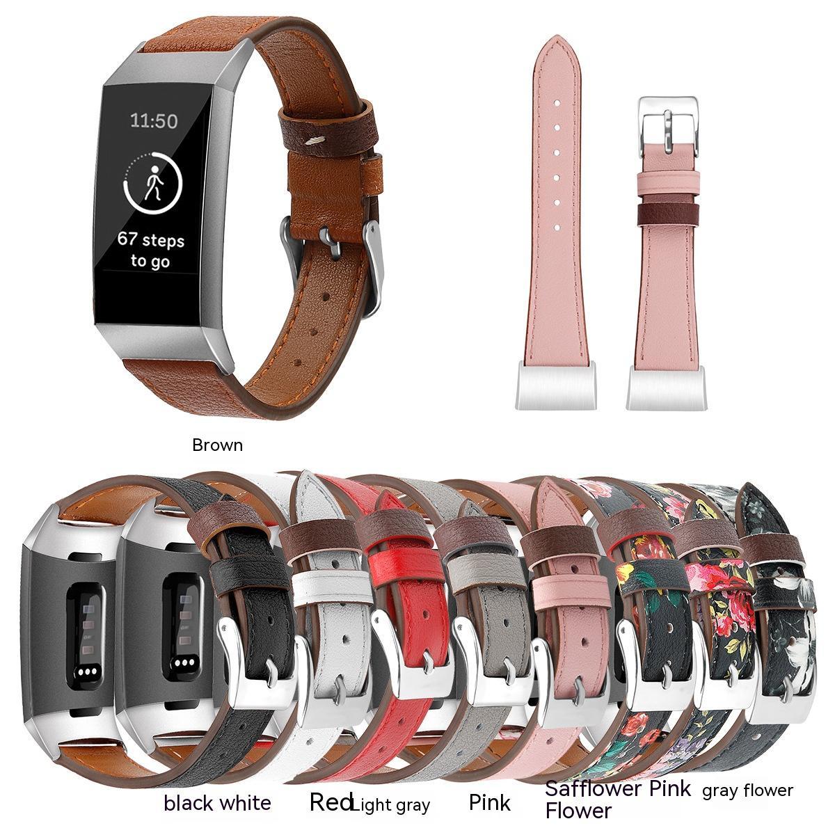 18mm Pointed Tail Shrink Belt for Fitbit Charge 34 Smart Watch in Multiple Colors - Teleplus Genuine Leather Strap