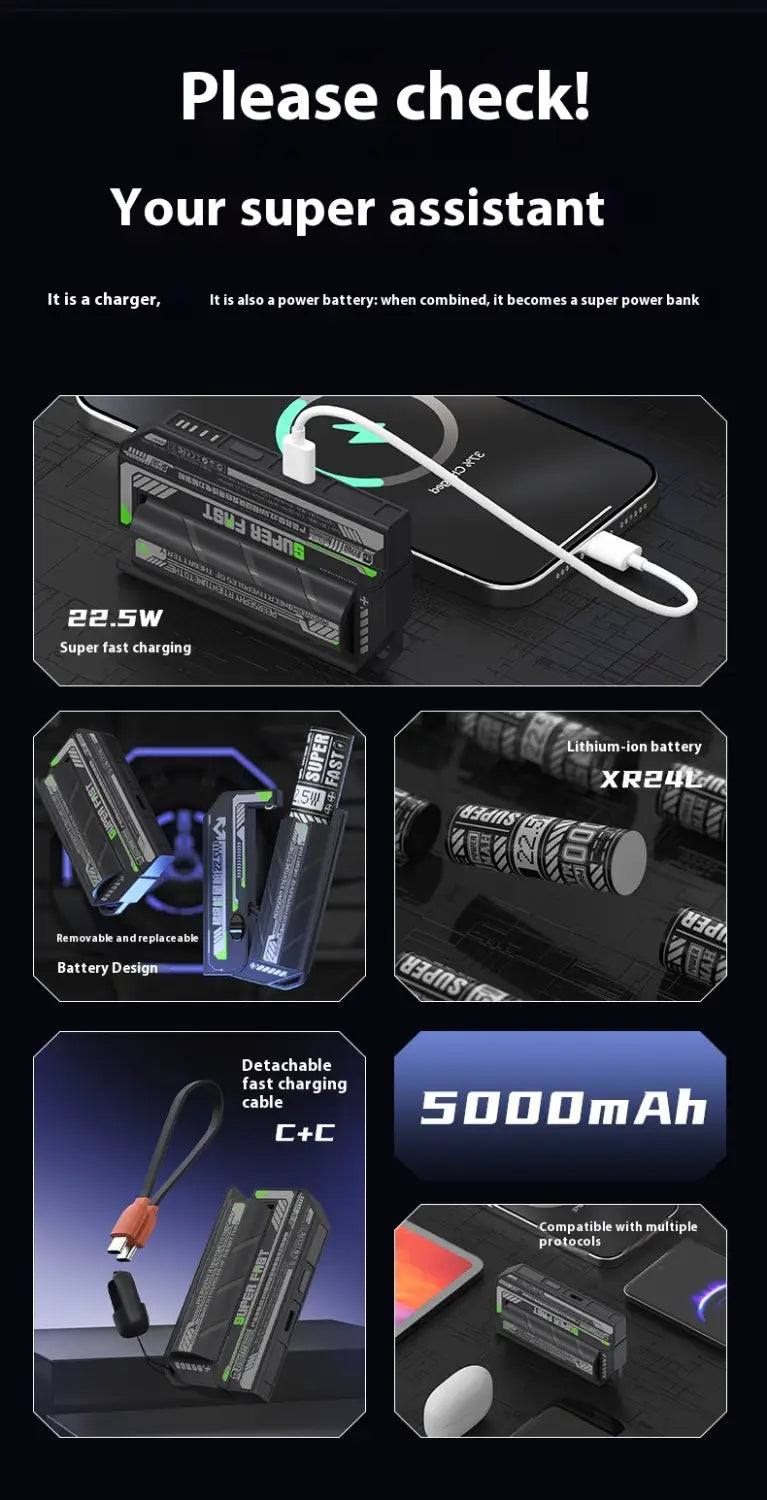 Banc Cumhachta Soghluaiste 5000mAh le Charger Iniompartha Cábla Sonraí Dlúth