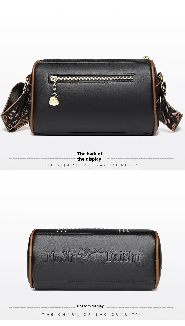 Color Contrast Patchwork Rivet Crossbody Bag with Soft Leather Shoulder Strap