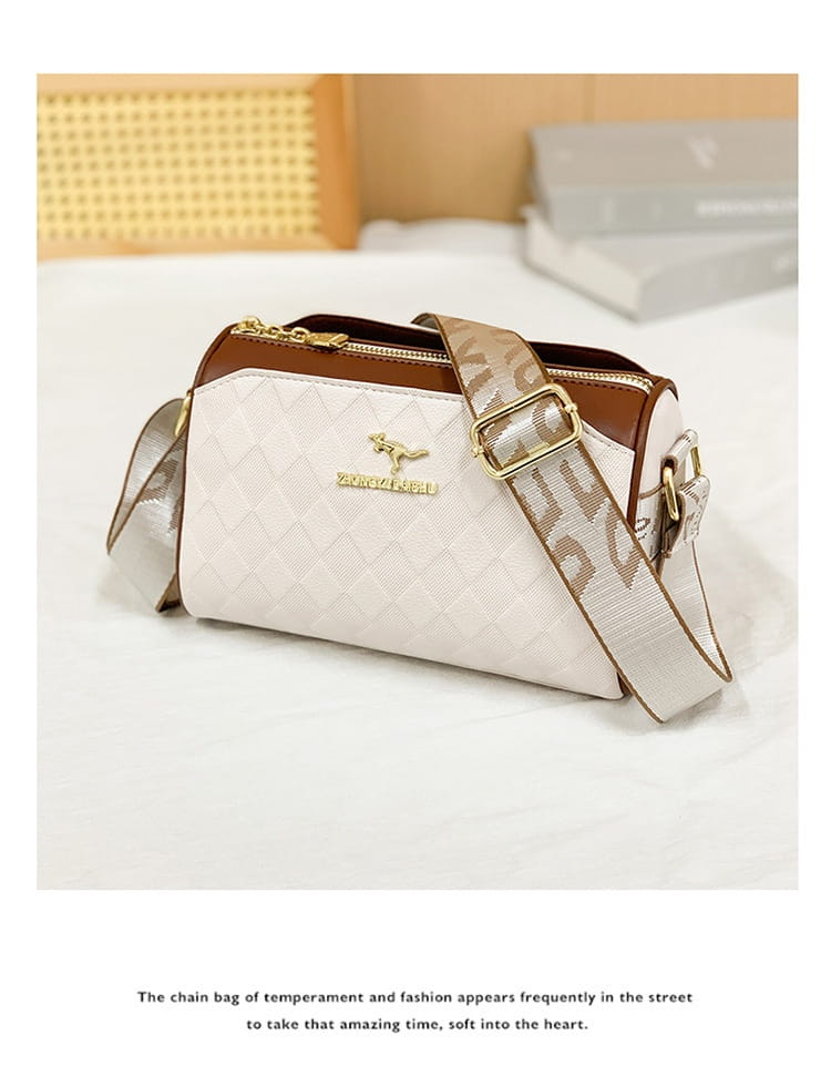 Chessboard Plaid Bag with Wide Shoulder Strap and Multiple Storage Pockets