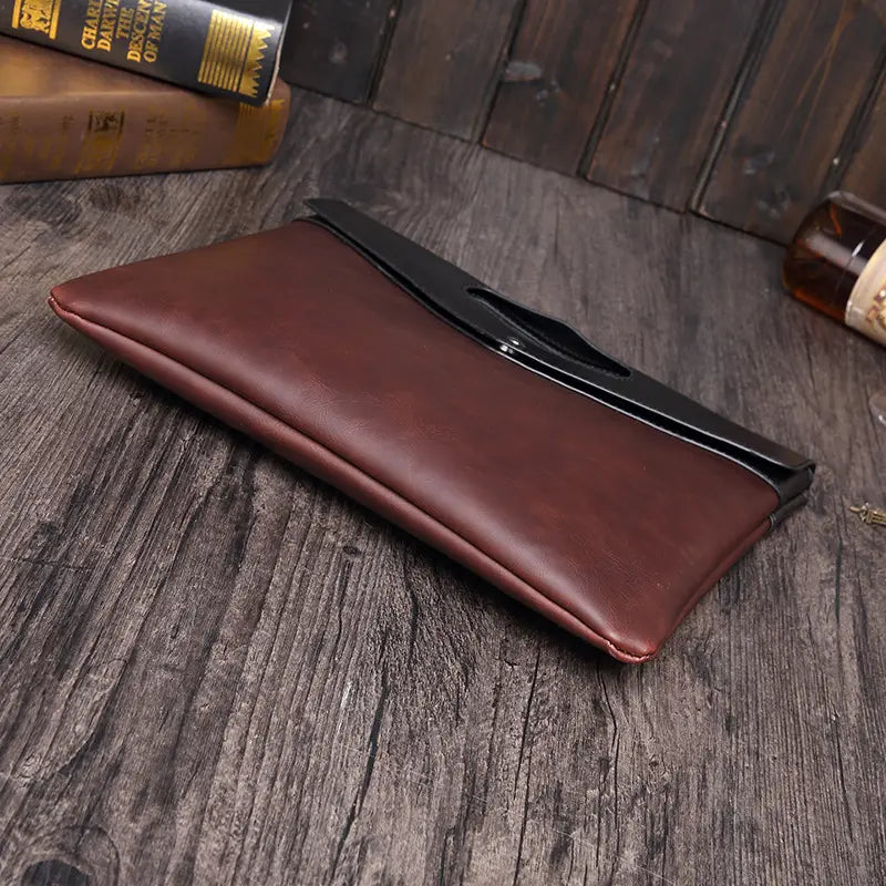 Men’s Leather Wristlet Clutch Bag with Magnetic Closure for United States Buyers